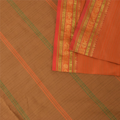 Sanskriti Vintage Sarees Indian Orange Pure Cotton Woven Sari 5+yd Craft Fabric