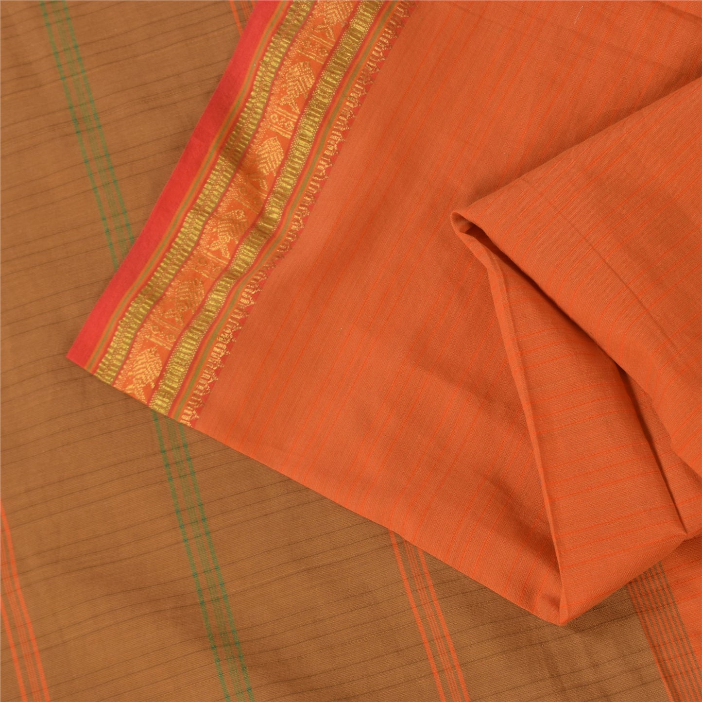 Sanskriti Vintage Sarees Indian Orange Pure Cotton Woven Sari 5+yd Craft Fabric