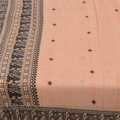 Sanskriti Vintage Sarees Indian Peach Pure Cotton Hand Woven Sari 5+yd Fabric