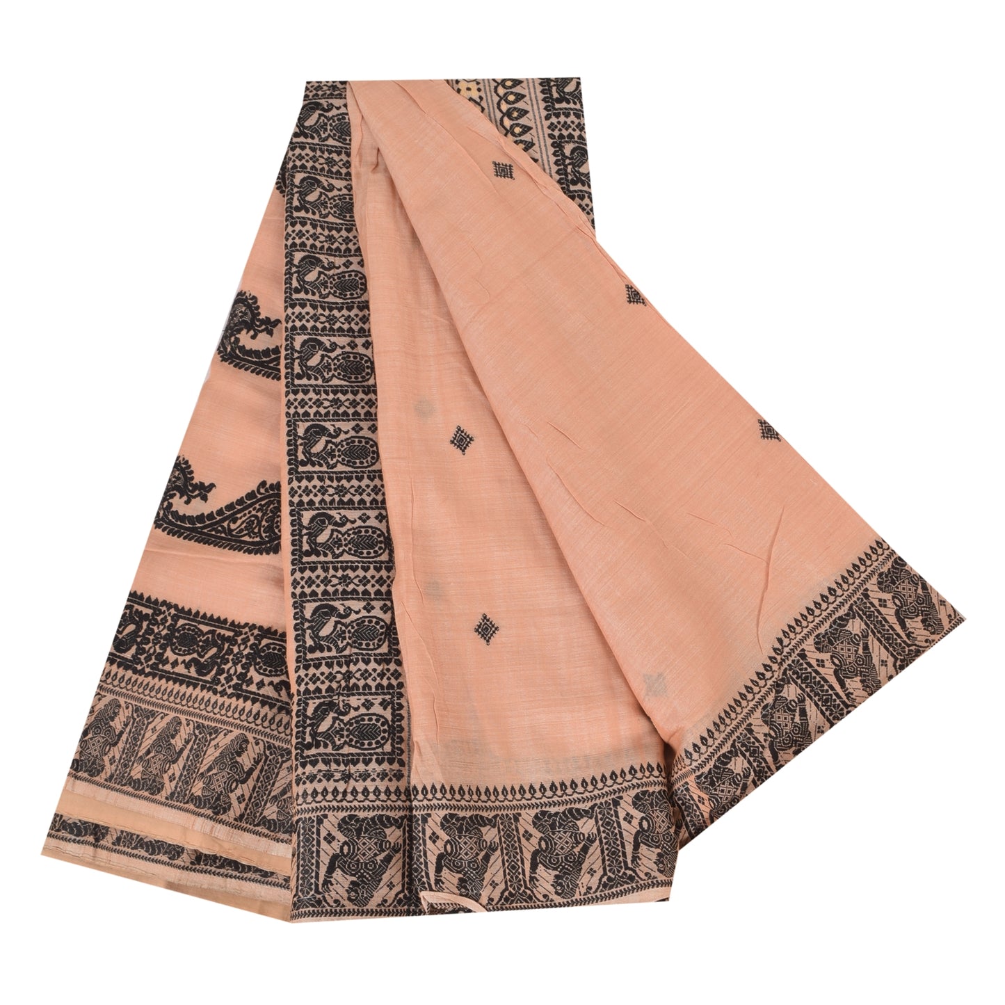 Sanskriti Vintage Sarees Indian Peach Pure Cotton Hand Woven Sari 5+yd Fabric