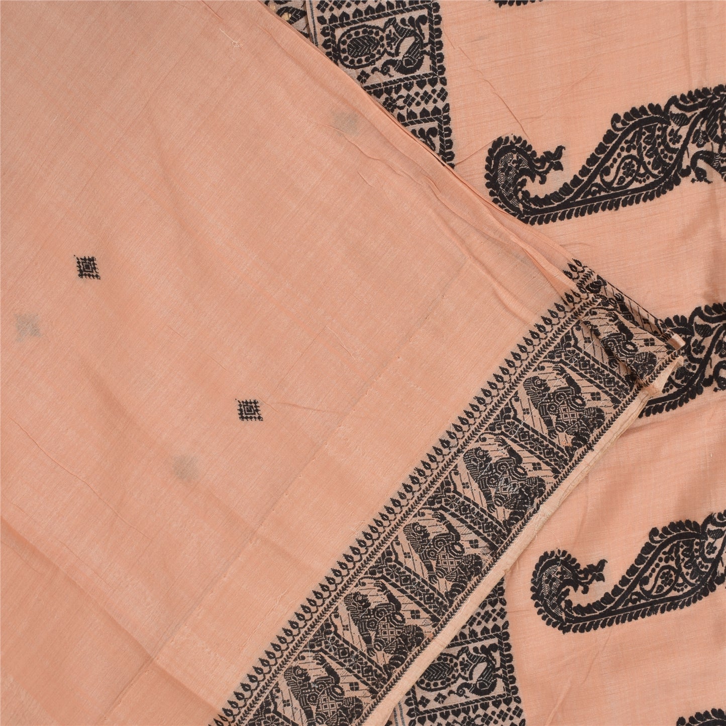 Sanskriti Vintage Sarees Indian Peach Pure Cotton Hand Woven Sari 5+yd Fabric