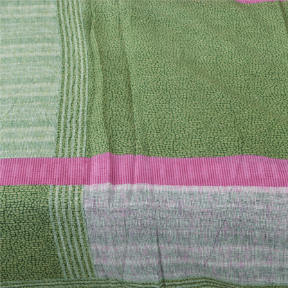 Sanskriti Vintage Sarees Indian Green Pure Cotton Printed Sari 5+yd Craft Fabric