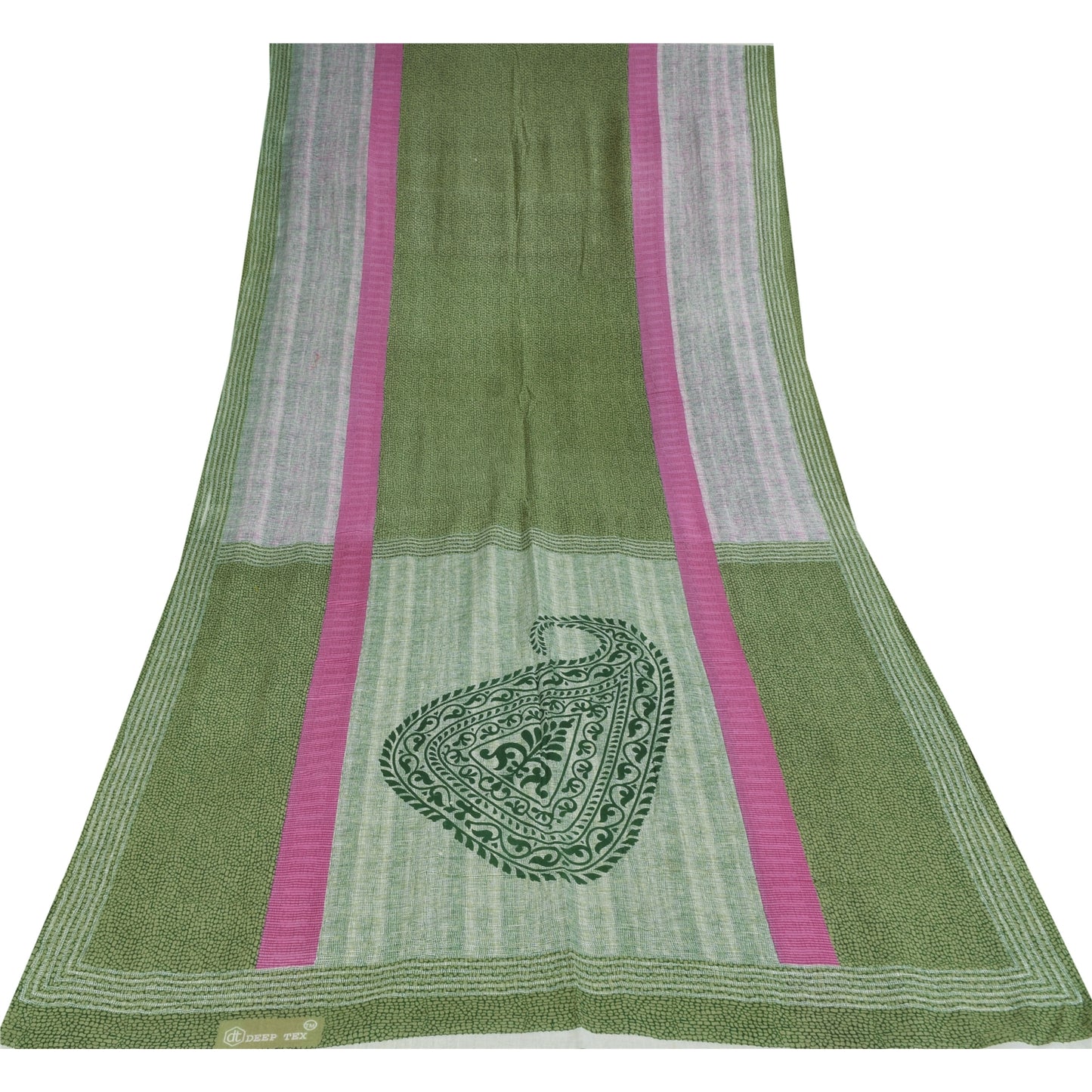 Sanskriti Vintage Sarees Indian Green Pure Cotton Printed Sari 5+yd Craft Fabric