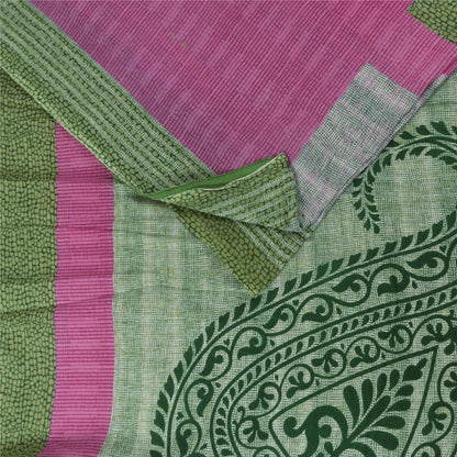 Sanskriti Vintage Sarees Indian Green Pure Cotton Printed Sari 5+yd Craft Fabric