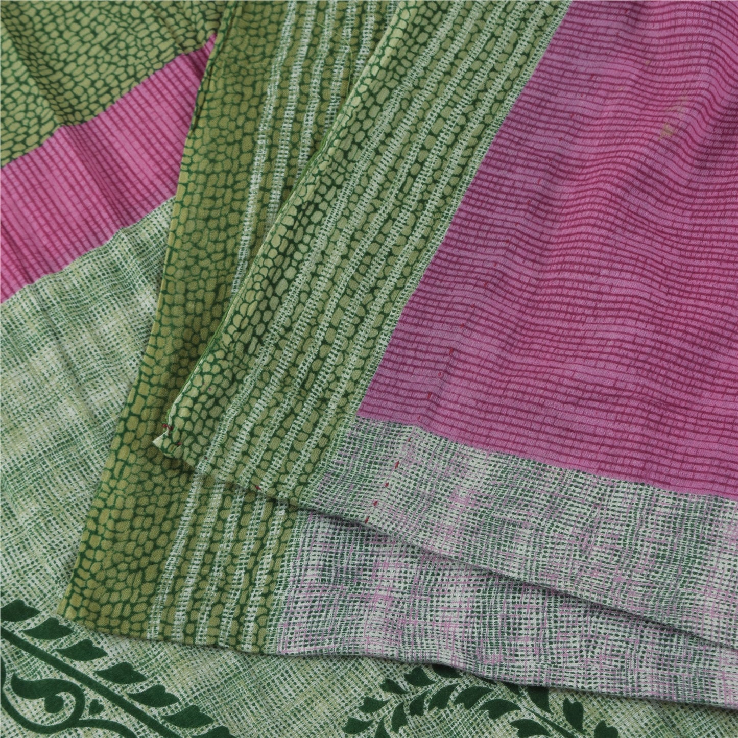 Sanskriti Vintage Sarees Indian Green Pure Cotton Printed Sari 5+yd Craft Fabric