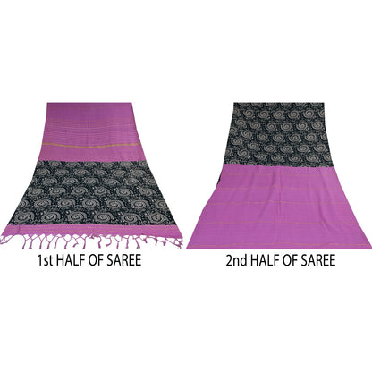 Sanskriti Vintage Sarees Purple Pure Cotton Warli Art/Woven Sari 5+yd Fabric