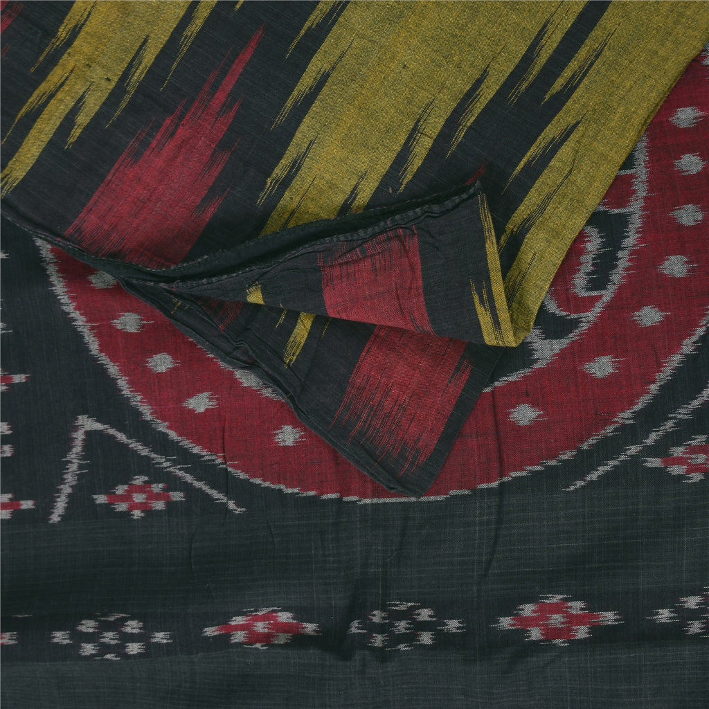 Sanskriti Vintage Sarees GreenIkat Handwoven Odisha Pure Cotton Sari 5+yd Fabric