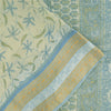 Sanskriti Vintage Sarees Ivory/Blue Pure Cotton Printed Sari 5+yd Craft Fabric