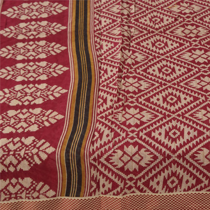 Sanskriti Vintage Sarees Indian Red Pure Cotton Printed Sari 5+yd Craft Fabric