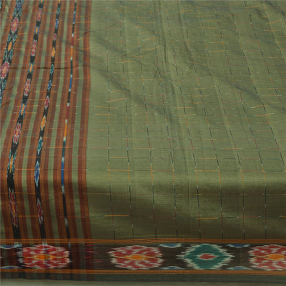 Sanskriti Vintage Sarees GreenIkat Handwoven Odisha Pure Cotton Sari 5+yd Fabric