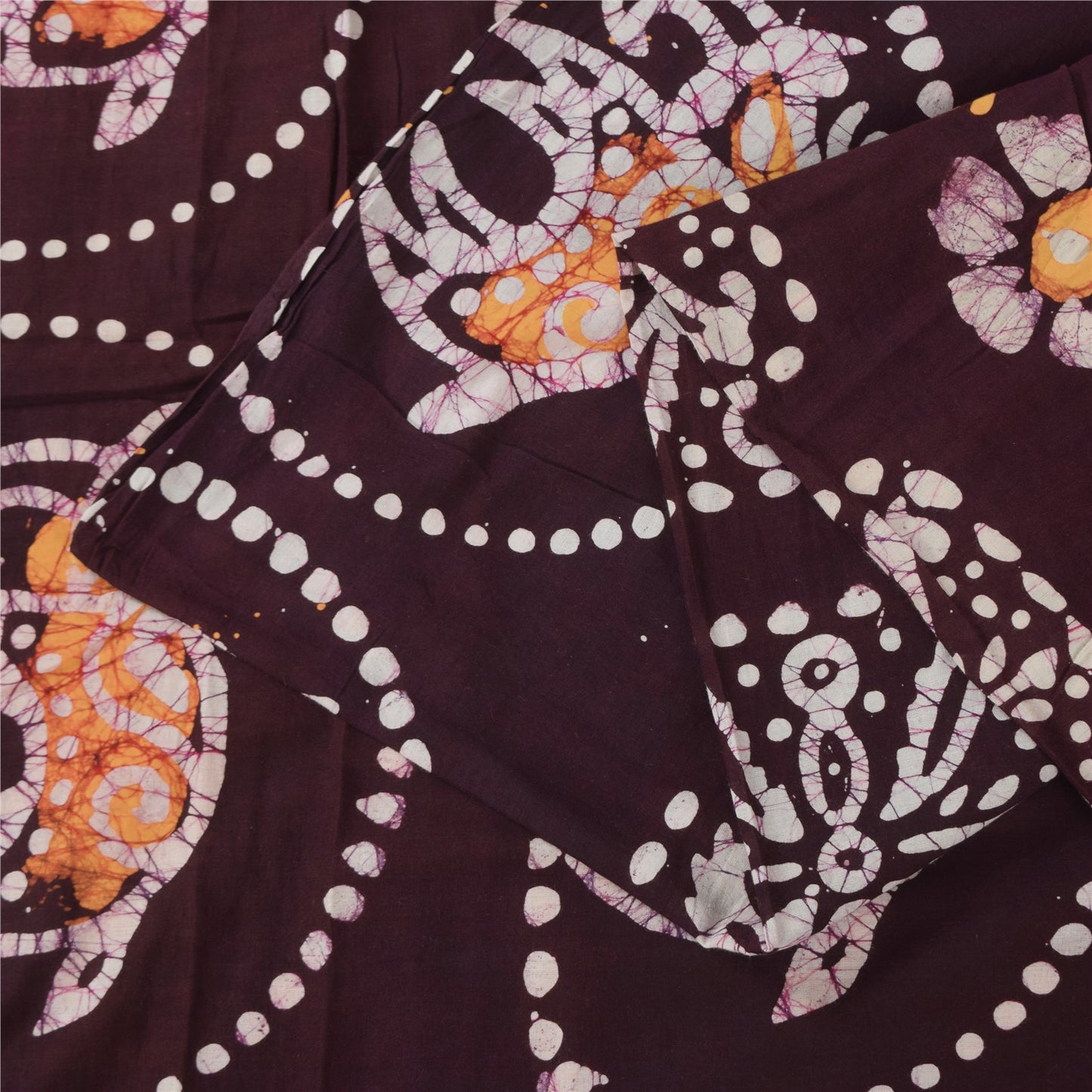 Sanskriti Vintage Sarees Peach/Purple Batik Work Pure Cotton Sari 5+yd Fabric