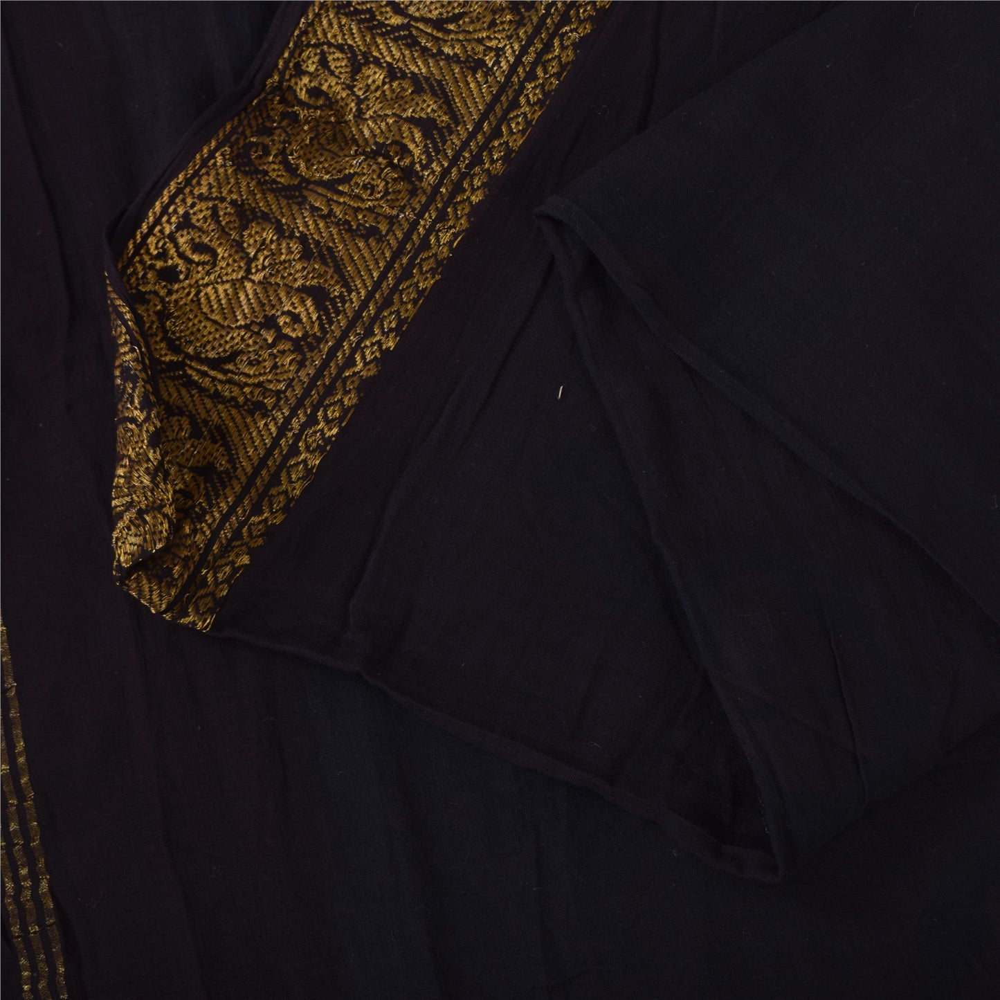 Sanskriti Vintage Sarees Black Pure Cotton Zari Woven/Solid Sari 5+yd Fabric