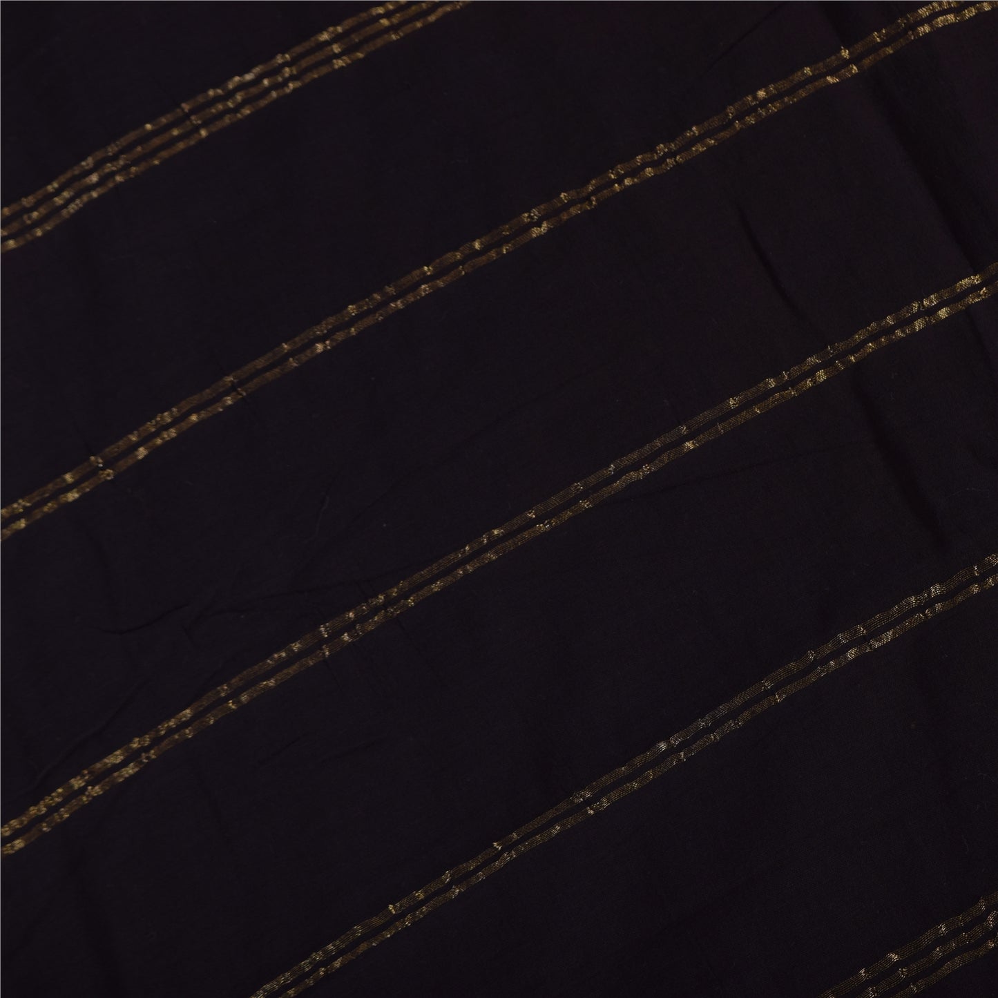 Sanskriti Vintage Sarees Black Pure Cotton Zari Woven/Solid Sari 5+yd Fabric