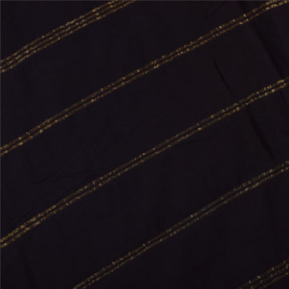 Sanskriti Vintage Sarees Black Pure Cotton Zari Woven/Solid Sari 5+yd Fabric