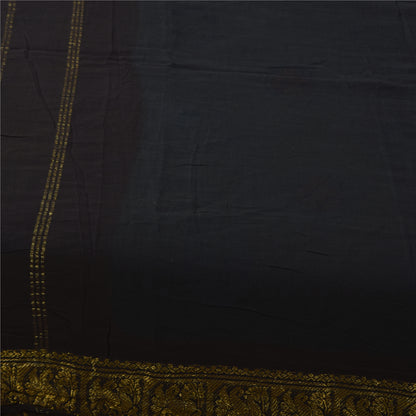 Sanskriti Vintage Sarees Black Pure Cotton Zari Woven/Solid Sari 5+yd Fabric