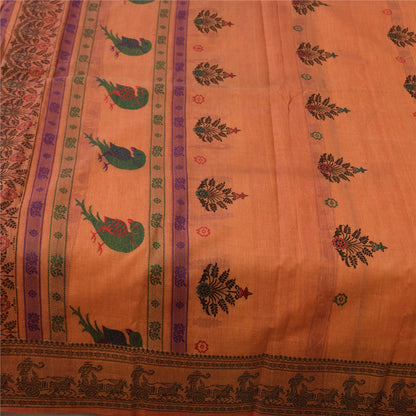 Sanskriti Vintage Sarees Orange Hand Woven Pure Cotton Sari 5+yd Craft Fabric