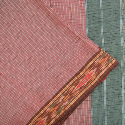 Sanskriti Vintage Sarees Pink Ikat Handwoven Odisha Pure Cotton Sari 5+yd Fabric