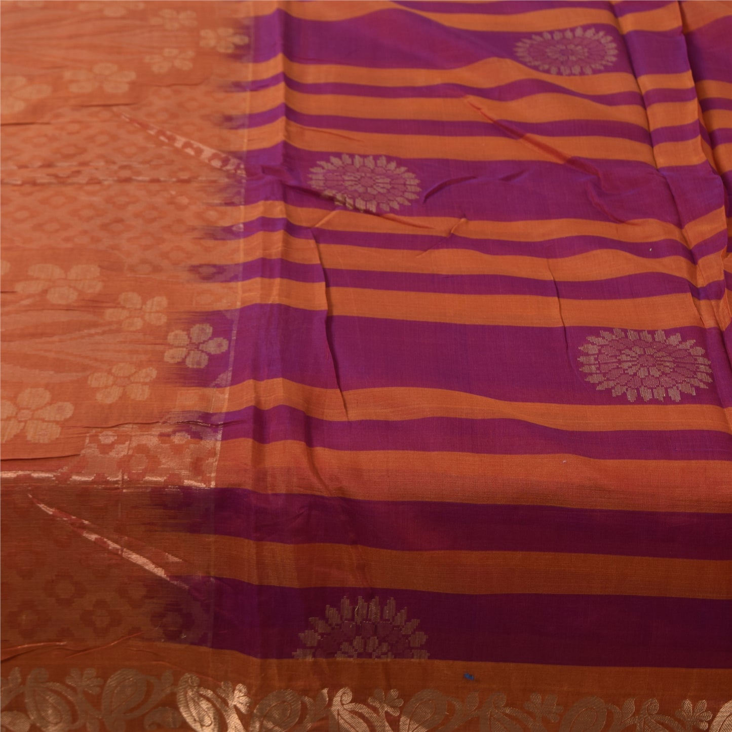 Sanskriti Vintage Sarees Pink/Orange Pure Cotton Woven Sari 5+yd Craft Fabric