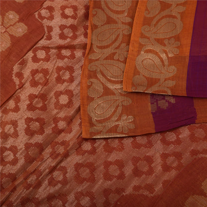 Sanskriti Vintage Sarees Pink/Orange Pure Cotton Woven Sari 5+yd Craft Fabric