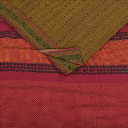 Sanskriti Vintage Sarees Green Woven 100% Pure Cotton Sari 5+yd Craft Fabric