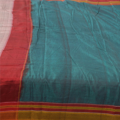 Sanskriti Vintage Sarees Indian Blue Pure Cotton Woven Sari 5+yd Craft Fabric