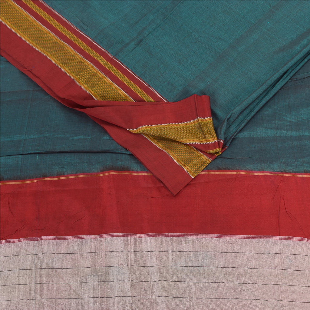 Sanskriti Vintage Sarees Indian Blue Pure Cotton Woven Sari 5+yd Craft Fabric