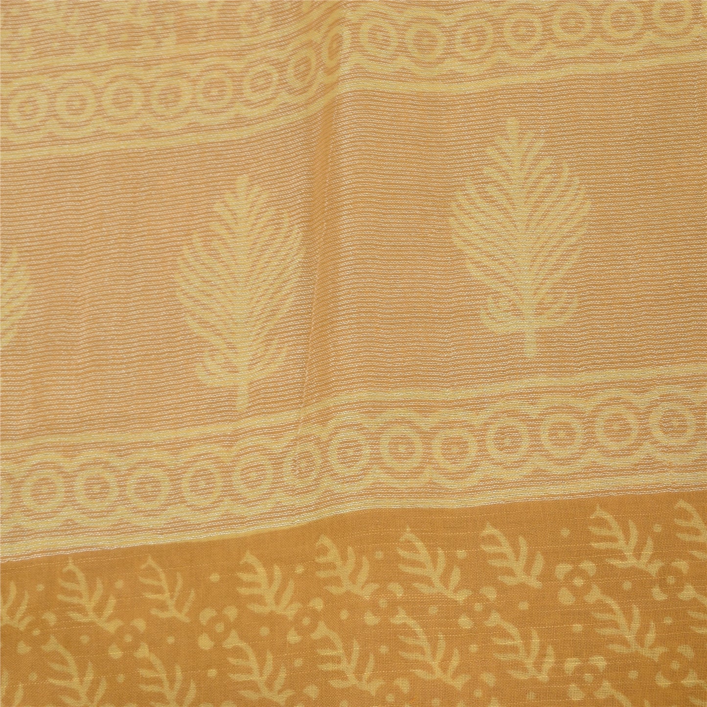 Sanskriti Vintage Sarees Saffron Pure Cotton Hand Block Printed Sari 5+yd Fabric