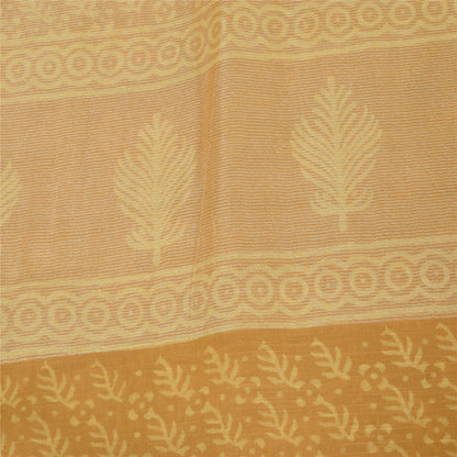 Sanskriti Vintage Sarees Saffron Pure Cotton Hand Block Printed Sari 5+yd Fabric