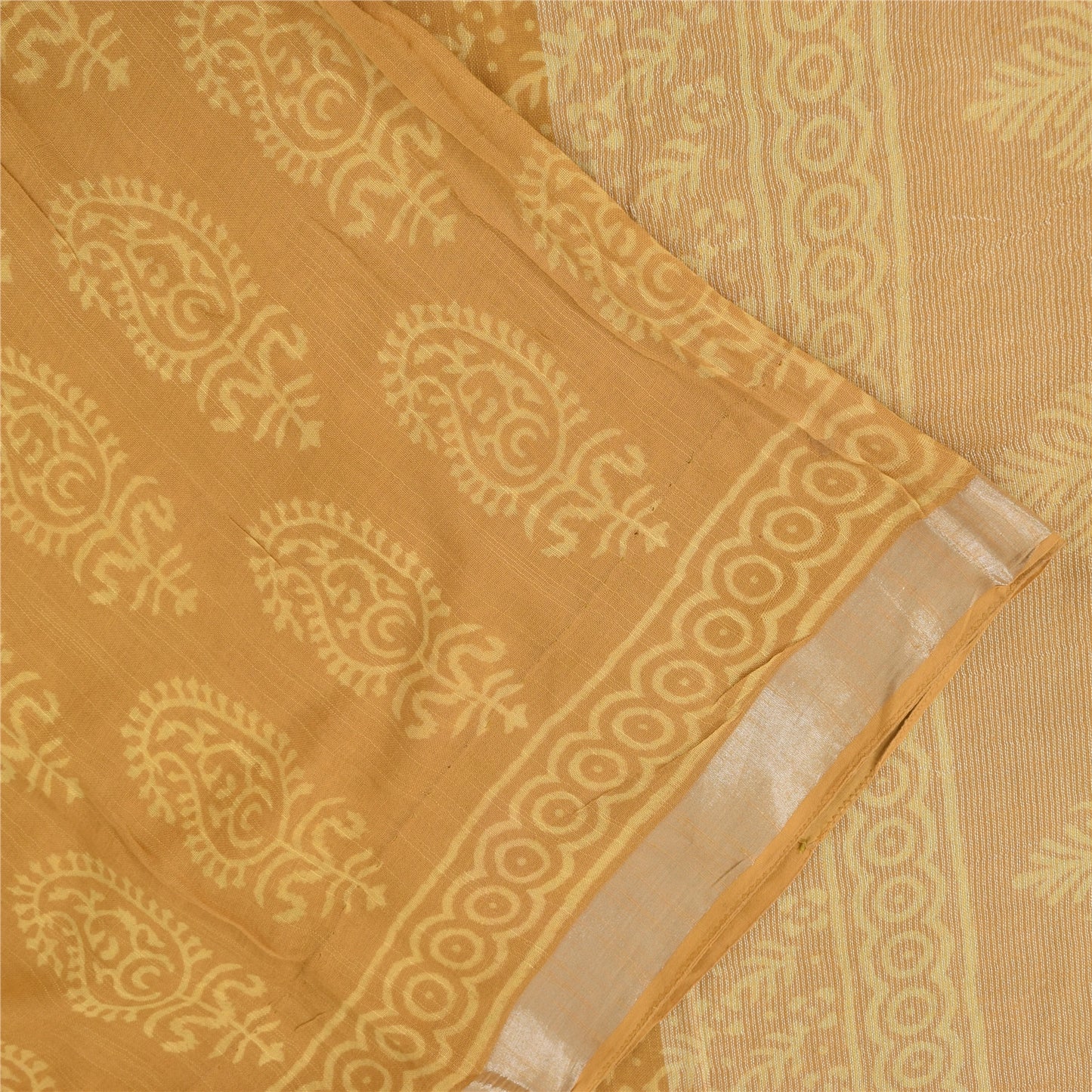 Sanskriti Vintage Sarees Saffron Pure Cotton Hand Block Printed Sari 5+yd Fabric