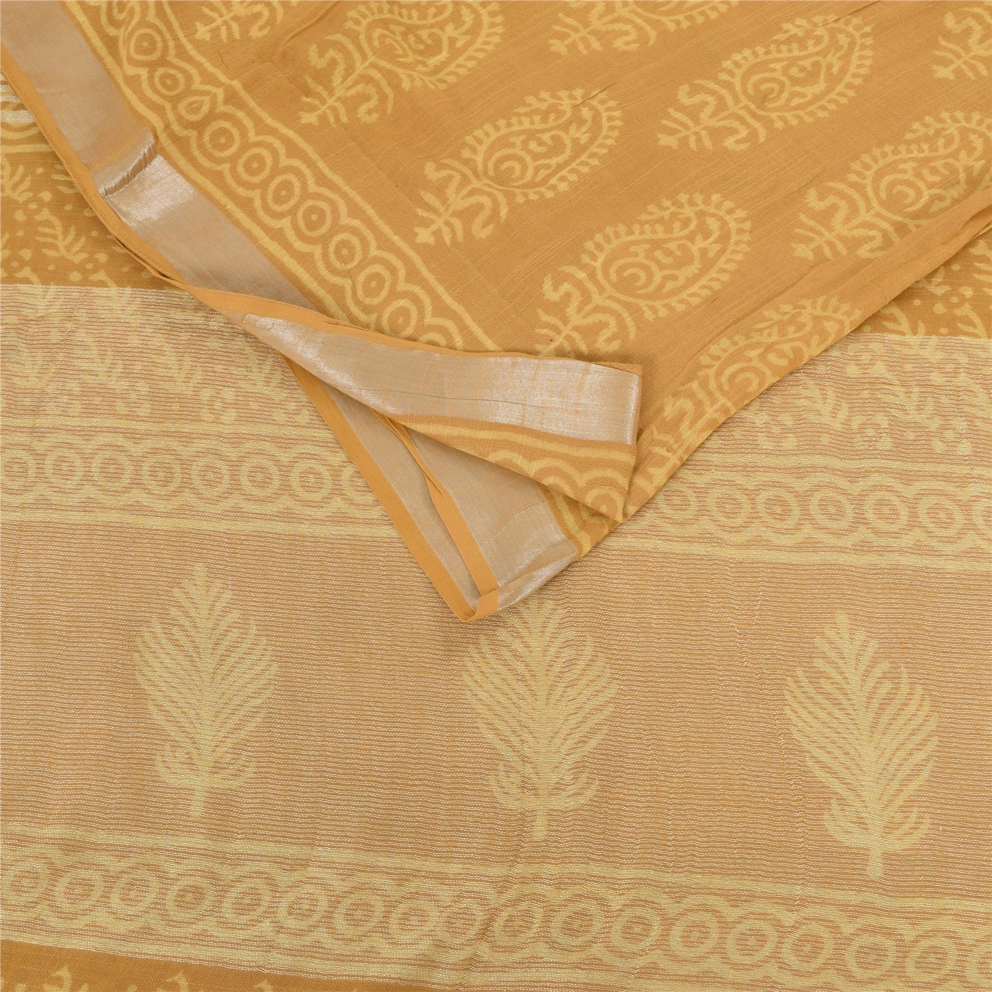 Sanskriti Vintage Sarees Saffron Pure Cotton Hand Block Printed Sari 5+yd Fabric