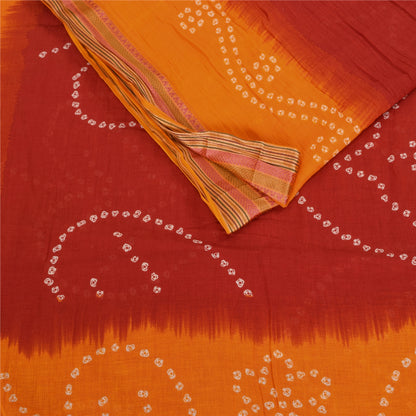 Sanskriti Vintage Sarees Yellow/Red Bandhani Pure Cotton Print Sari 5+yd Fabric