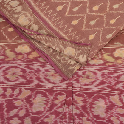 Sanskriti Vintage Sarees Ikat Handwoven Sambhalpuri Pure Cotton Sari 5+yd Fabric