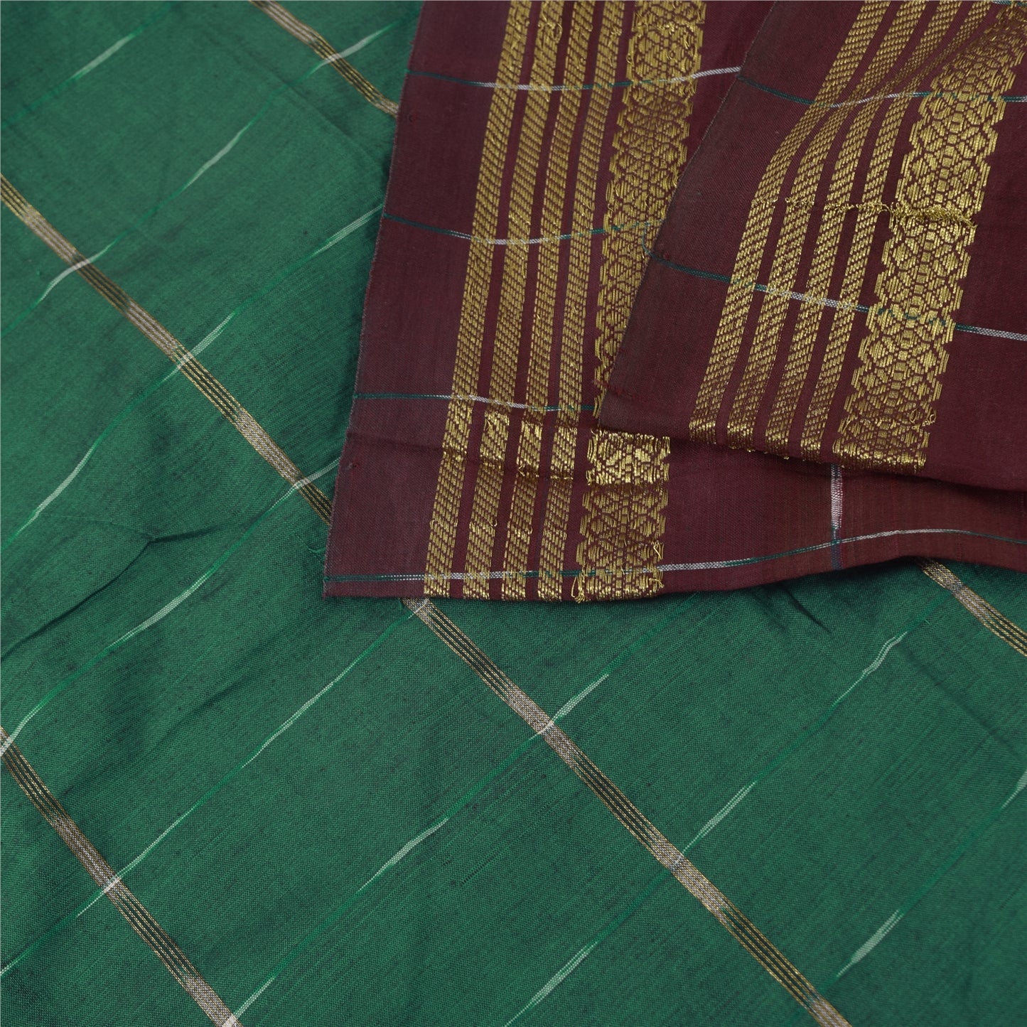 Sanskriti Vintage Sarees Red Ikat Handwoven Zari Pure Cotton Sari 5+yd Fabric