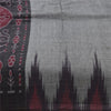 Sanskriti Vintage Sarees Gray Ikat Handwoven Odisha Pure Cotton Sari 5+yd Fabric