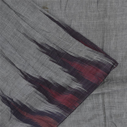 Sanskriti Vintage Sarees Gray Ikat Handwoven Odisha Pure Cotton Sari 5+yd Fabric