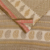 Sanskriti Vintage Sarees Cream Block Printed Pure Cotton Sari 5+yd Craft Fabric