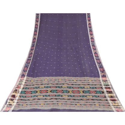 Sanskriti Vintage Sarees Ikat Handwoven Odisha Pure Cotton Sari 5+yd Fabric