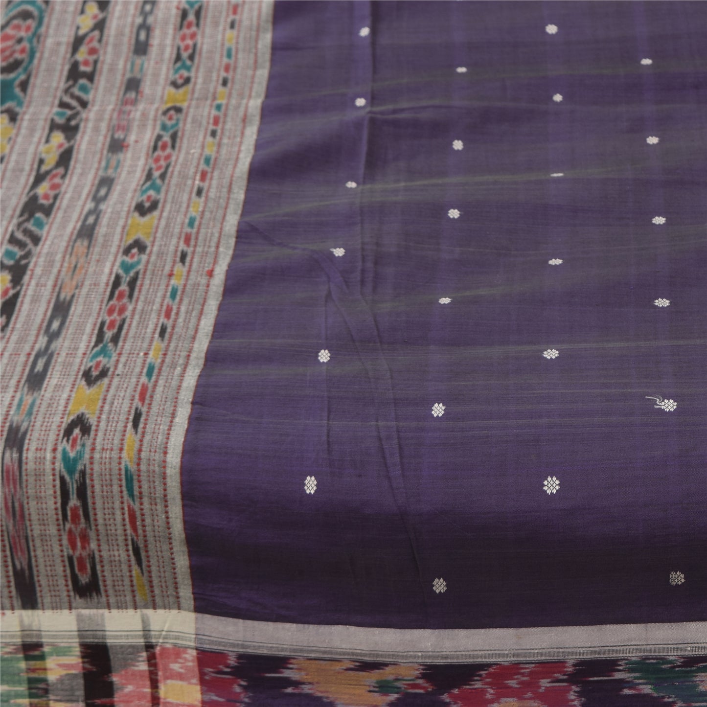 Sanskriti Vintage Sarees Ikat Handwoven Odisha Pure Cotton Sari 5+yd Fabric