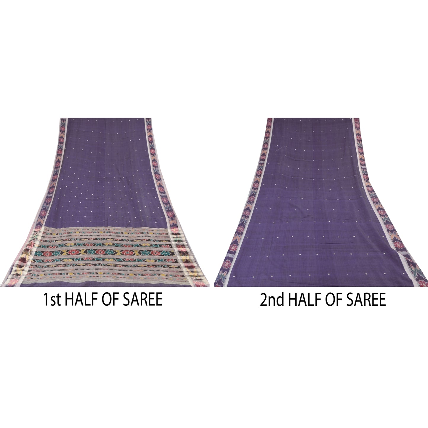 Sanskriti Vintage Sarees Ikat Handwoven Odisha Pure Cotton Sari 5+yd Fabric