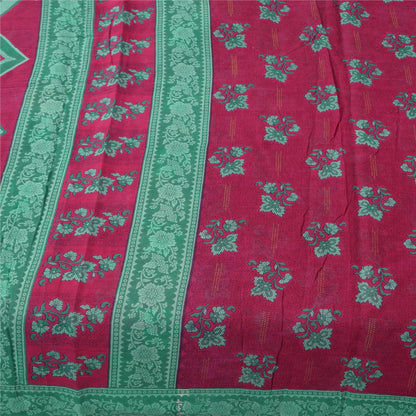 Sanskriti Vintage Sarees Pink/Green Pure Cotton Printed Sari 5+yd Craft Fabric