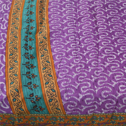 Sanskriti Vintage Sarees Purple Pure Cotton Human Printed Sari 5+yd Craft Fabric