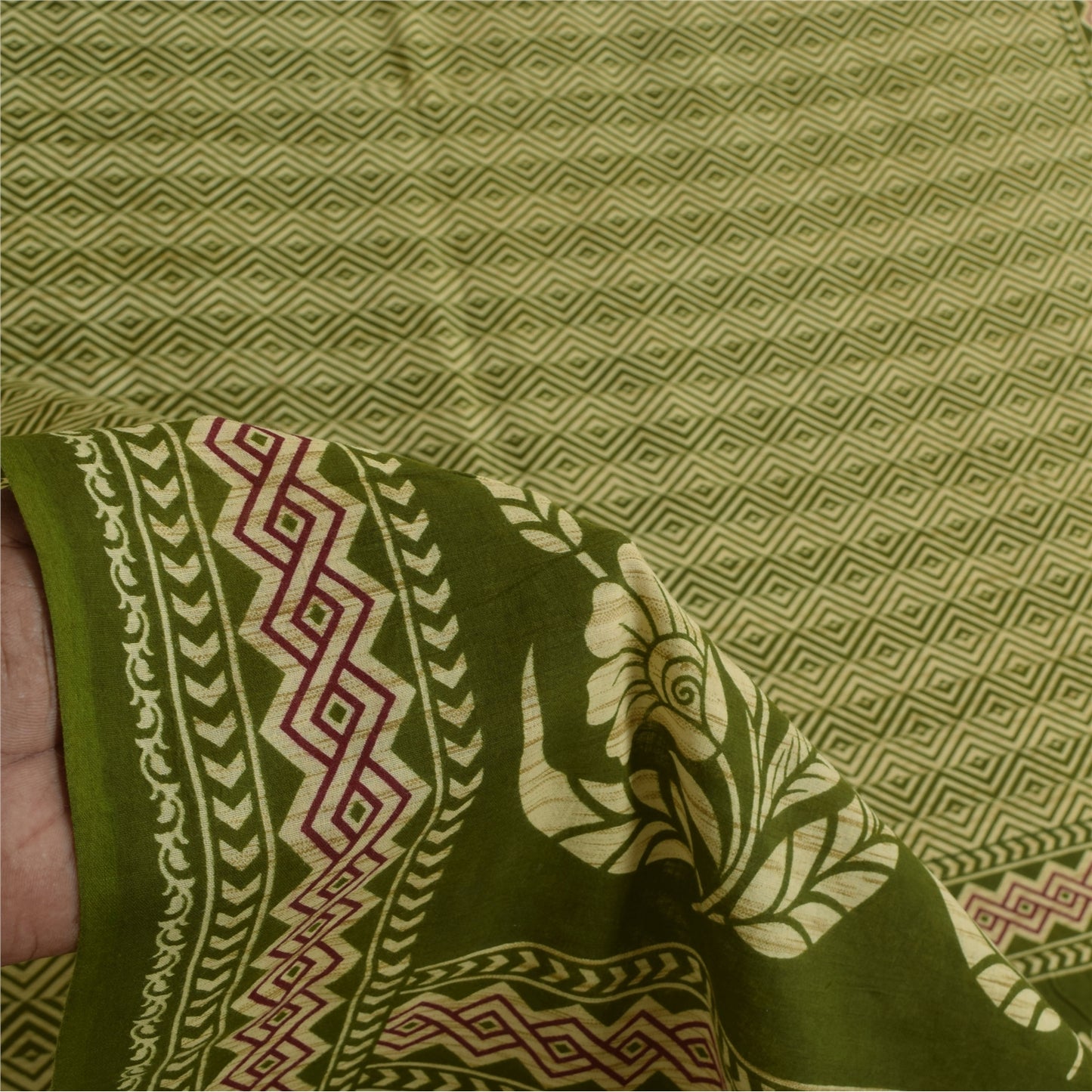 Sanskriti Vintage Sarees Green Indian 100% Pure Cotton Printed Sari 5+yd Fabric