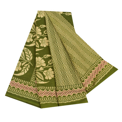 Sanskriti Vintage Sarees Green Indian 100% Pure Cotton Printed Sari 5+yd Fabric