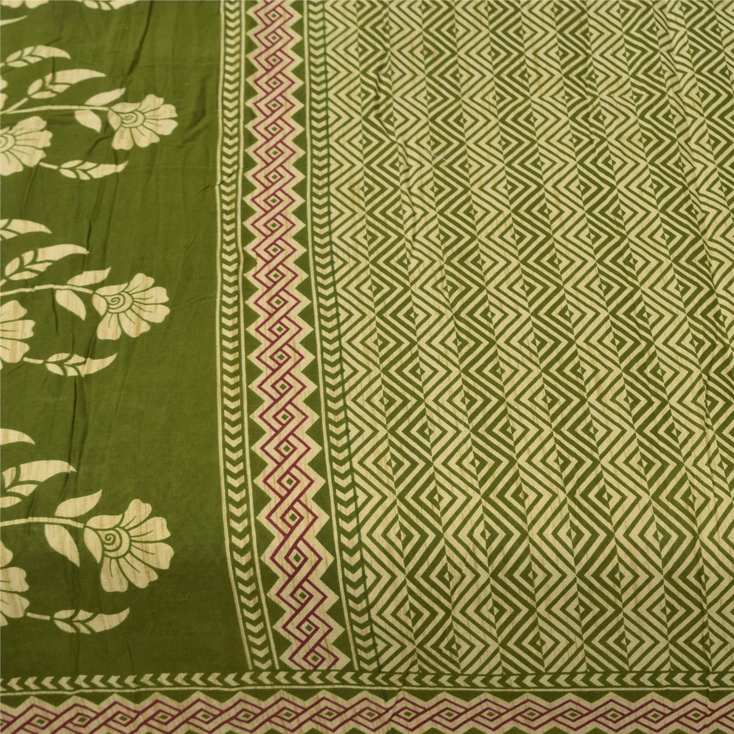 Sanskriti Vintage Sarees Green Indian 100% Pure Cotton Printed Sari 5+yd Fabric