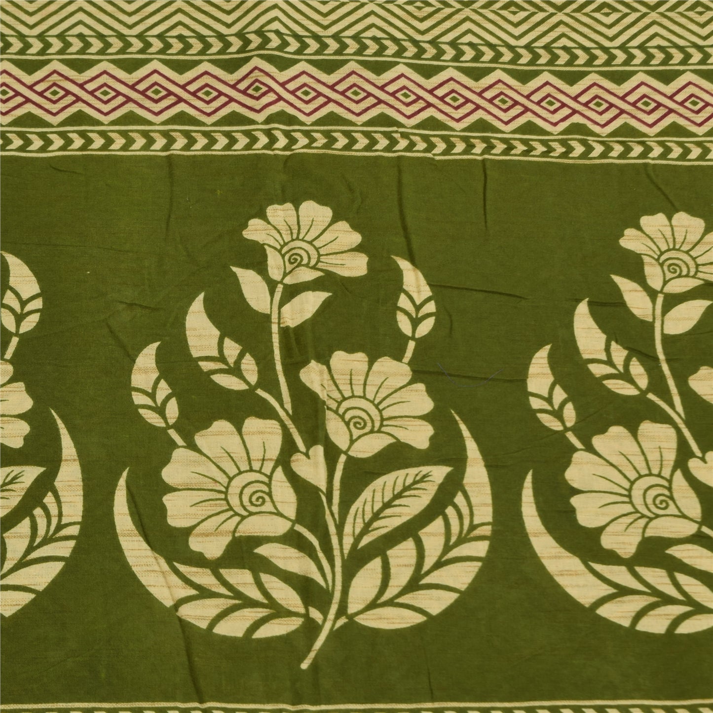 Sanskriti Vintage Sarees Green Indian 100% Pure Cotton Printed Sari 5+yd Fabric