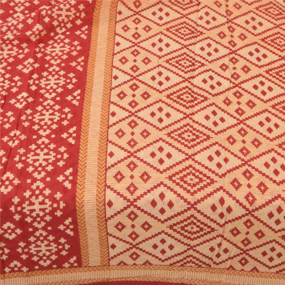 Sanskriti Vintage Sarees Peach/Red Patan Patola Pure Cotton Printed Sari Fabric