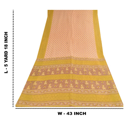 Sanskriti Vintage Sarees Peach 100% Pure Cotton Printed Sari 5+yd Craft Fabric