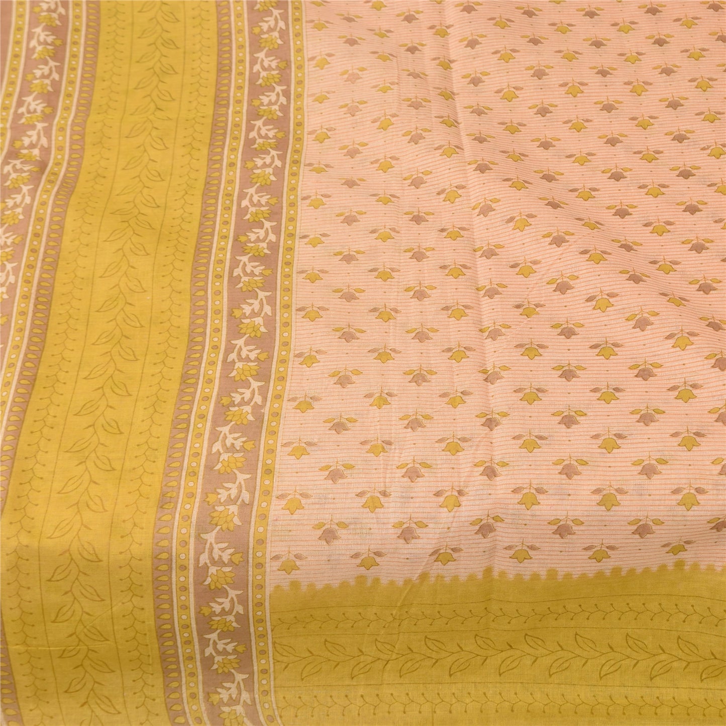 Sanskriti Vintage Sarees Peach 100% Pure Cotton Printed Sari 5+yd Craft Fabric