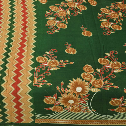 Sanskriti Vintage Sarees Green Indian 100% Pure Cotton Printed Sari 5+yd Fabric