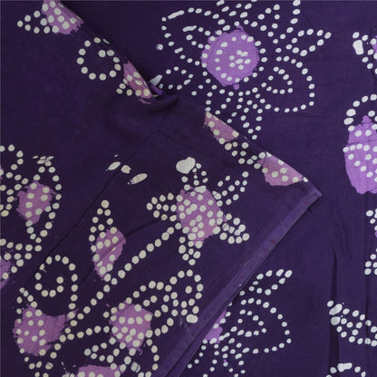 Sanskriti Vintage Sarees Purple Batik Work Pure Cotton Sari 5+yd Craft Fabric